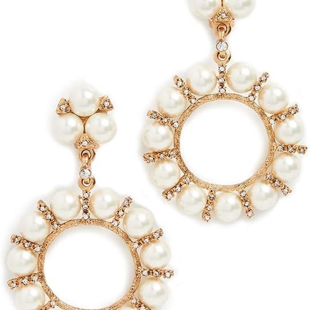 KENNETH JAY LANE, PEARL/CRYSTAL AND 10MM PEARL CLIP EARRINGS